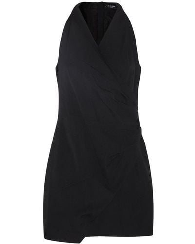 Balmain Halterneck Sleeveless Draped Mini Dress - Black