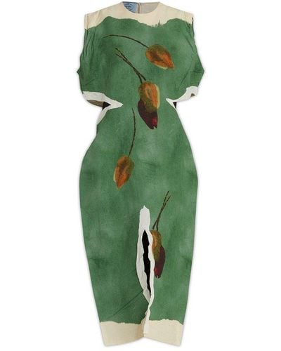 Prada Slit-detailed Sleeveless Dress - Green