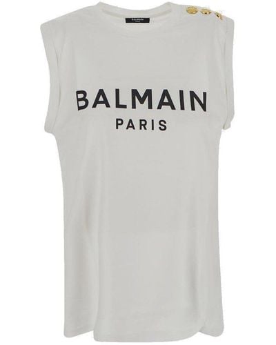 Balmain Logo Printed Sleeveless Tank Top - Grey