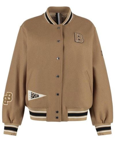 BOSS Wool Bomber Jacket With Patch - Natural