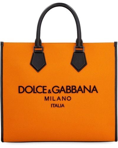 Dolce & Gabbana Embroidered Logo Tote Bag - Orange