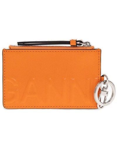 Ganni Card Holder With Logo - Orange