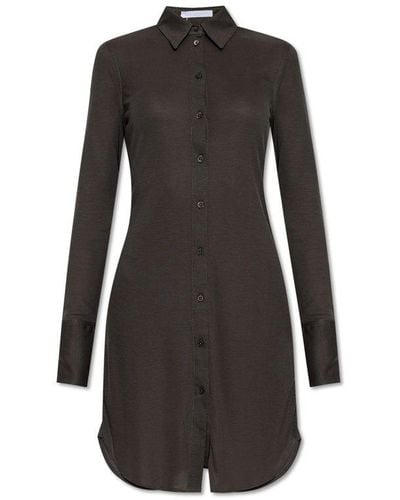 Helmut Lang Ribbed Buttoned Shirt Dress - Black