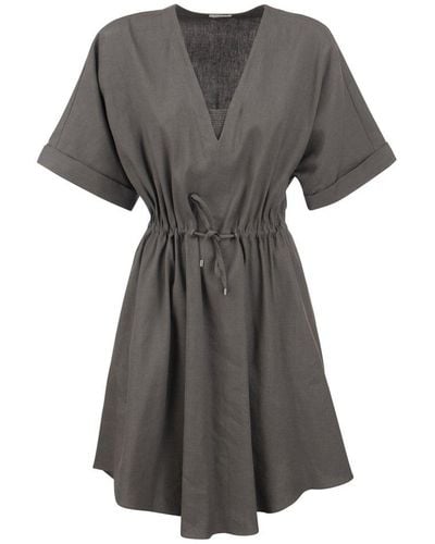 Brunello Cucinelli Viscose And Linen Dress - Gray