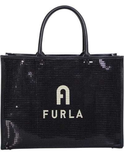 Furla Sequin Embellished Logo Tote Bag - Black