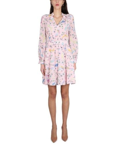 Boutique Moschino Graphic Printed Mini Dress - Pink