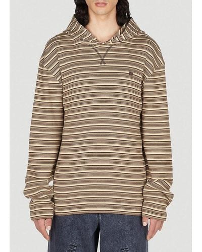 Acne Studios Face Logo Patch Striped Hoodie - Brown