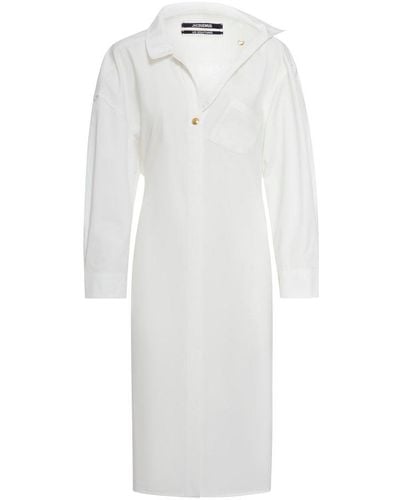 Jacquemus La Robe Chemise Asymmetric Mini Shirt Dress - White