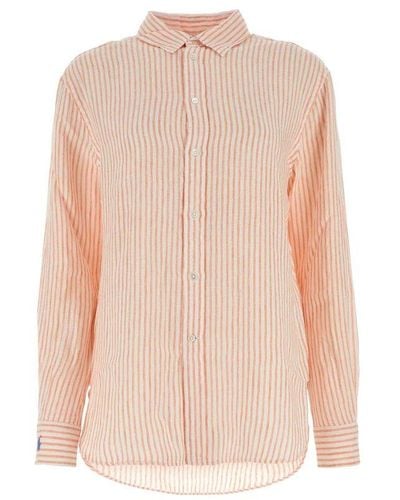 Polo Ralph Lauren Striped High-low Hem Shirt - Pink