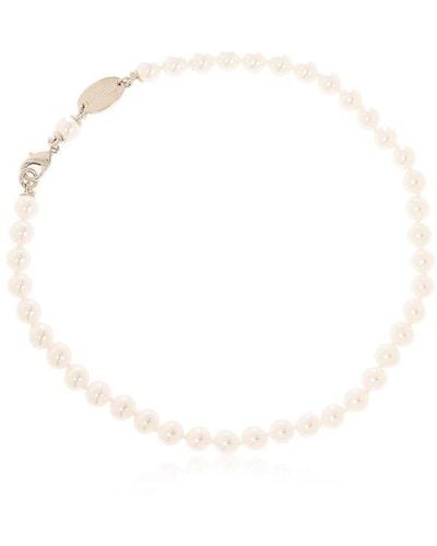 DSquared² Logo Charm Pearl Choker Necklace - White