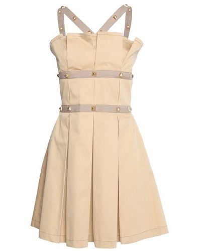 Alberta Ferretti Stud-embellished Open-back Pleated Mini Dress - Natural