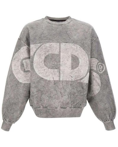 Gcds Distressed-effect Logo Printed Crewneck Sweatshirt - Grey
