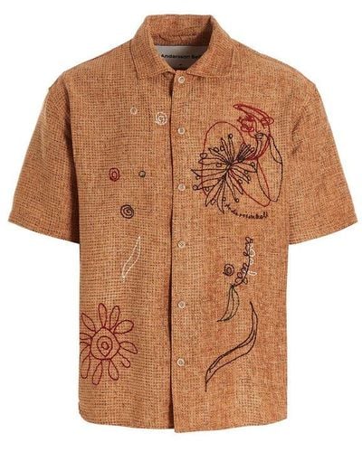 ANDERSSON BELL Aube Floral Embroidered Short Sleeved Shirt - Orange