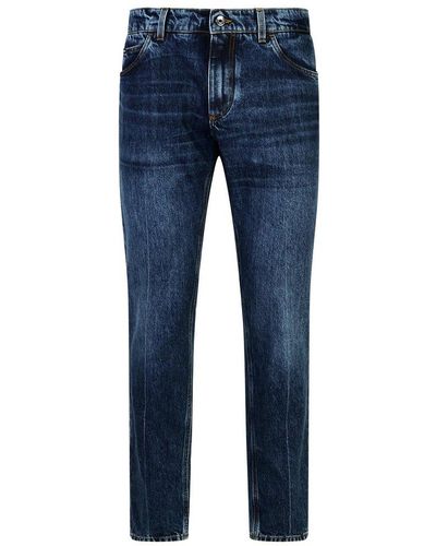 Dolce & Gabbana Logo Embossed Slim-fit Jeans - Blue