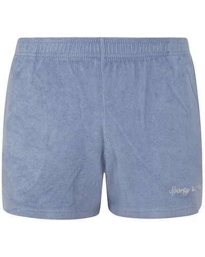 Sporty & Rich Syracuse Logo Embroidered Shorts - Blue