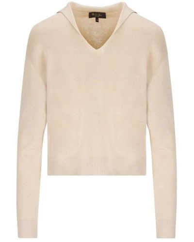 Loro Piana V-neck Knitted Sweater - White