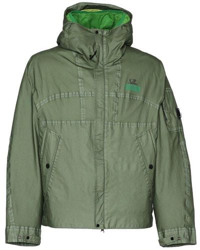 C.P. Company Logo Printed Hooded Reversible Jacket - Green
