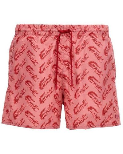Lacoste Logo Print Swimming Trunks Beachwear Pink - Red