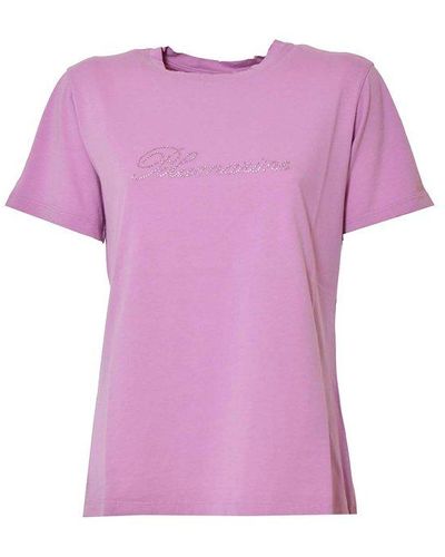 Blumarine Logo Embellished Crewneck T-shirt - Purple