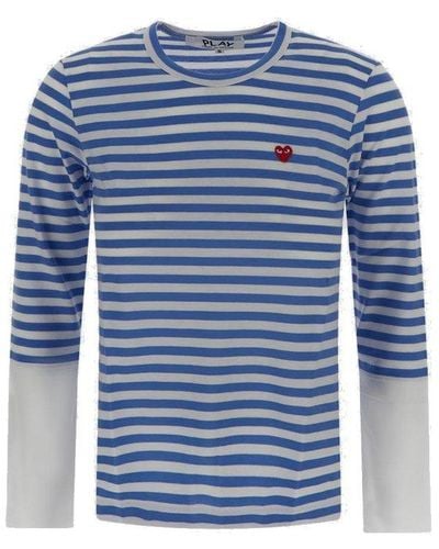 COMME DES GARÇONS PLAY Striped Long Sleeve T-shirt - Blue