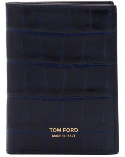 Tom Ford Logo Embossed Bi-fold Card Holder - Blue