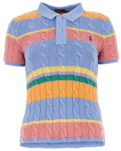 Polo Ralph Lauren Striped Cable Knit Polo Shirt - Blue