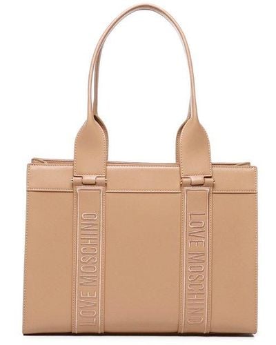 Love Moschino Logo Embroidered Top Handle Bag - Natural