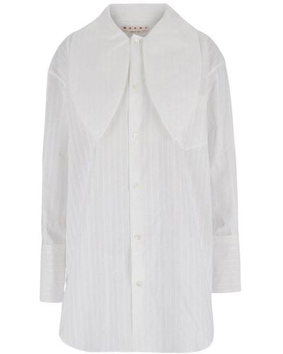 Marni Oversized Collar Striped Shirt - White