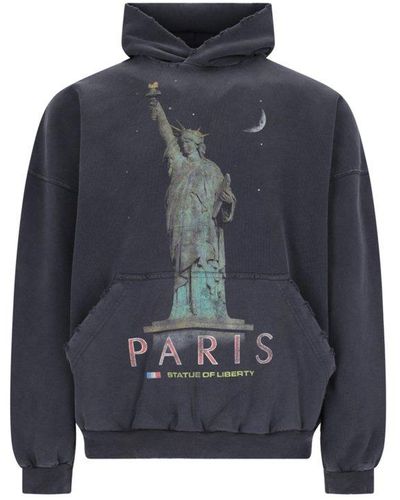 Balenciaga Paris Liberty Destroyed Oversized Hoodie - Blue
