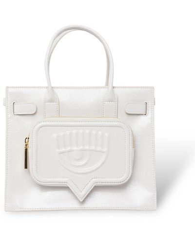 Chiara Ferragni Eyelike Zip-up Top Handle Bag - White