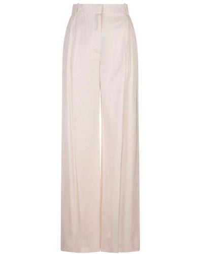 Alexander McQueen Wide Leg Trousers With Double Pleat - White