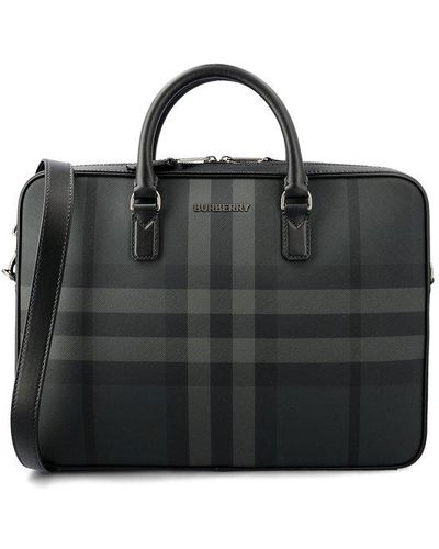 Burberry Ainsworth Checked Zipped Briefcase - Black