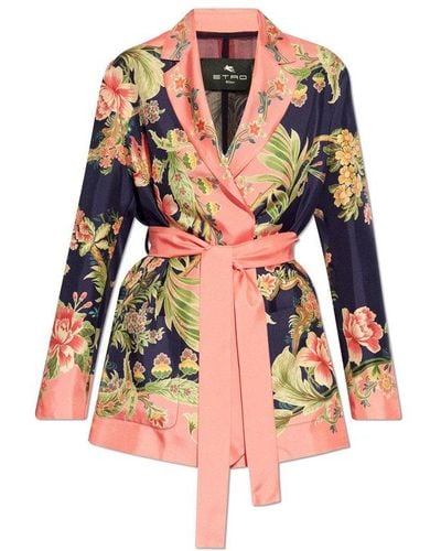 Etro Floral Printed Belted Blazer - Red