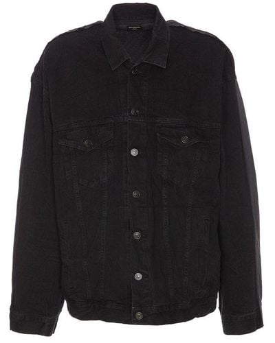 Balenciaga Collared Button-up Denim Jacket - Black