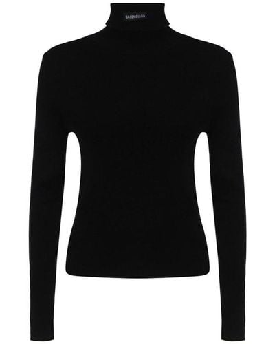 Balenciaga Logo Patch High Neck Sweater - Black