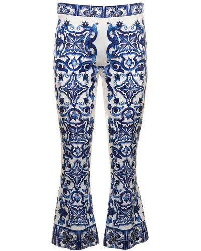 Dolce & Gabbana Womans Maiolica Printed Silk Pants - Blue