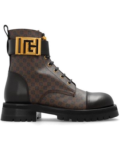 Balmain Mini Monogram Romy Army Boots - Brown