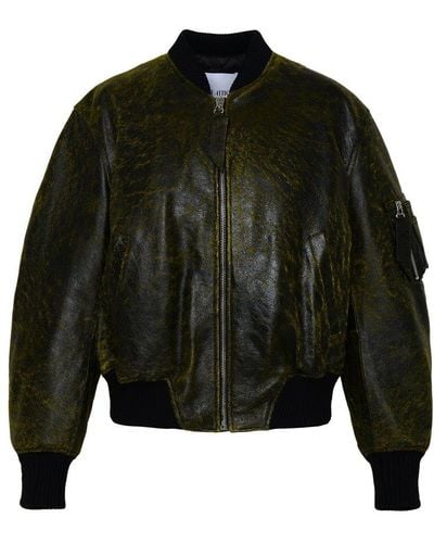 The Attico Green Leather Anja Bomber Jacket - Black