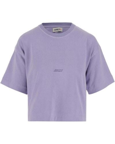Autry Logo Debossed Crewneck T-shirt - Purple