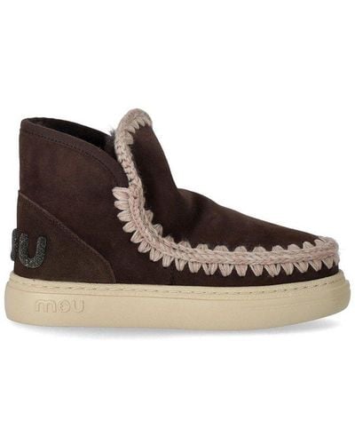 Mou Eskimo Whipstitch-trim Round-toe Ankle Boots - Brown