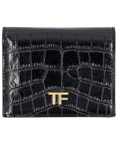 Tom Ford Shiny Stamped Crocodile Leather Wallet - Black
