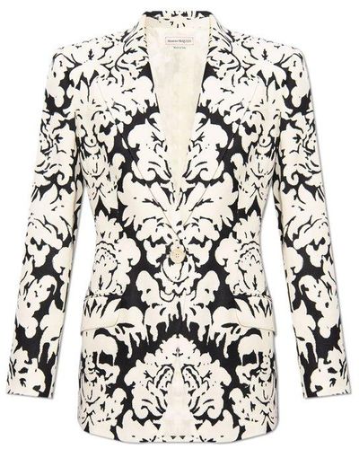 Alexander McQueen Damask Single-breasted Tailored Blazer - White