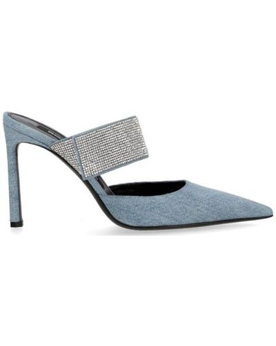 Sergio Rossi Pointed Toe Embellished Denim Court Shoes - White