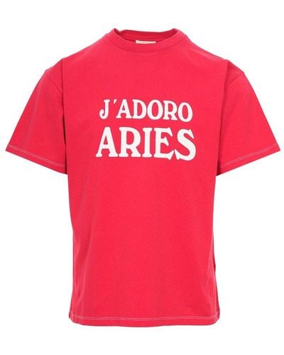Aries Logo Printed Jersey T-shirt - Red