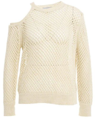 Kaos Open-knit Glittered Crewneck Sweater - White