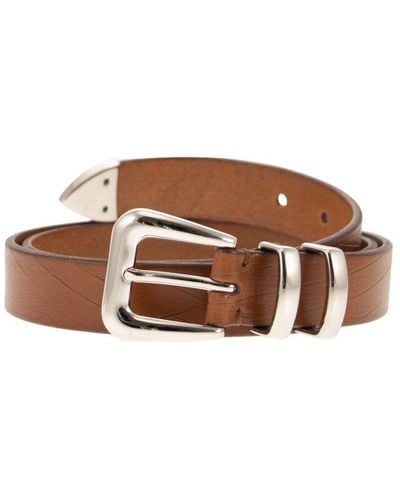 Brunello Cucinelli Leather Scratched Belt With Tip - Brown
