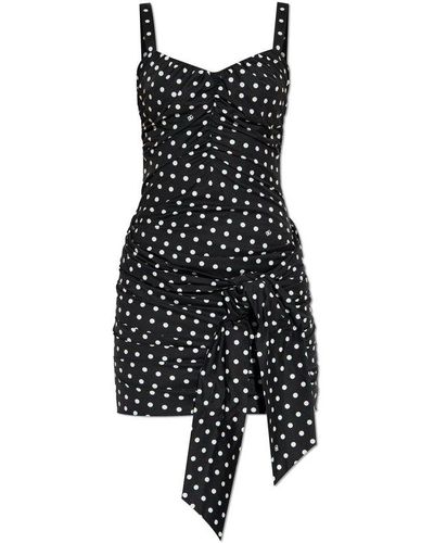 Dolce & Gabbana Polka-dot Printed Bow Detailed Mini Dress - Black
