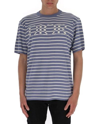 Dior Logo Striped Oversized T-shirt - Blue