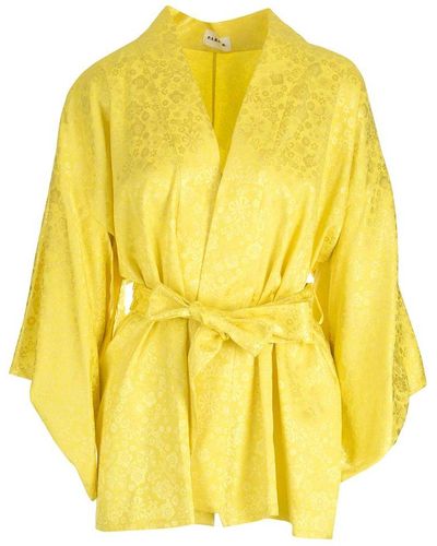 P.A.R.O.S.H. Allover Floral Printed Belted-waist Kimono Jacket - Yellow