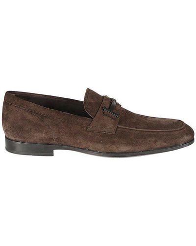 Tod's Double T Plaque Almond Toe Loafers - Brown